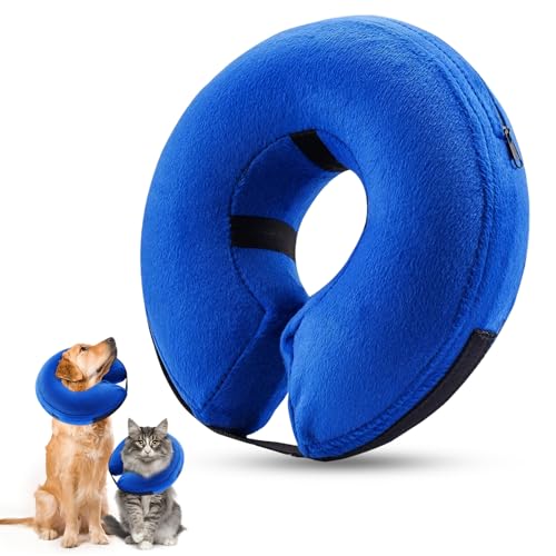 FANWINKJ Aufblasbare Halskrause Hund mit verstellbarem Klettverschluss, geeignet für mittelgroße und große Hunde, die Sich von Einer Operation oder Verletzung erholen(Blau L) von FANWINKJ