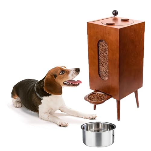 Erhöhter Futterautomat aus Holz, kann 10 kg Hundefutter aufbewahren, mit Edelstahlnapf, Haustier-Esstisch, komfortable Futterstation,B-L von FANYING