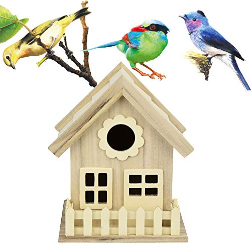 FARUTA Vogelhütte, Vogelhaus mit Veranda und einem Wohnheimfenster, kreative Vogelhäuser aus Holz zum Bemalen, hängende Vogelhaus im Freien Garten Terrasse dekorativ, charmante natürliche Wohnkultur von FARUTA