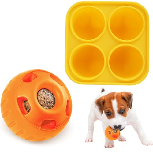 FARYODI Schleckball Hund，Pupsicle Hundespielzeug Langlebiges Leckerli，Interaktives Hunde Leckerli Ball Spielzeug，Befüllbares Hundespielzeug, um Ihren Welpen abzulenken(Orangefarbene Kugel) von FARYODI