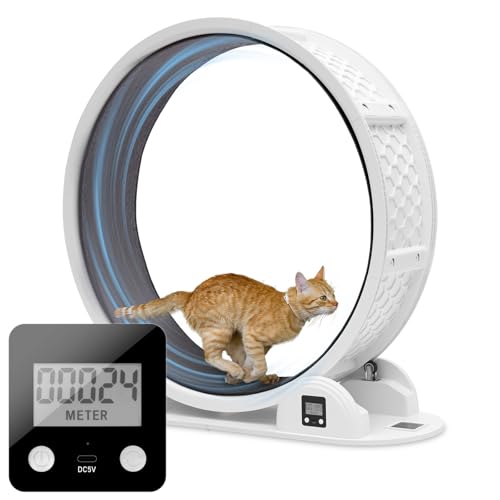 FASNATI 104cm Katzenlaufrad mit Schrittzähler, Geräuschfreies bis 25kg, Katzen Laufrad XXL mit Austauschbarer Teppichlaufbahn, Katzenrad Leise, Laufrad für Große Katzen von FASNATI
