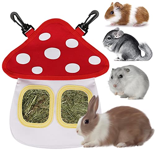 FASSME Kaninchen-Heubeutel – Kleintiere, Heu-Futtertasche, Oxford-Stoff, Pilzform, großes Fassungsvermögen, Hasen-Heubeutel mit 2 Löchern für kleine Tiere von FASSME