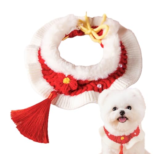 FASSME Neujahrs-Halsband für Hunde, gestricktes Neujahrshalsband – niedliches Haustierzubehör mit künstlichem Wollfutter, rotes Haustierhalsband für drinnen und draußen von FASSME