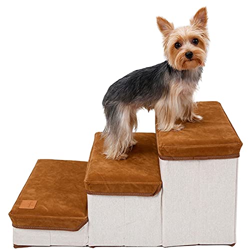 FASSME Pet Steps | 3 Ebenen faltbare Hunderampen/Stufen, breite tiefe Haustierstufen | kleine Hunde und Katzen abnehmbare rutschfeste Rampe Klettertreppe Bett Leiter für Hund Katzen von FASSME
