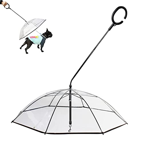 FASSME Transparenter Regenschirm für kleine Hunde, regenfest, schneefest, für kleine Hunde, C-förmiger Griff, Winkel, verstellbare Hundeleine für kleine Haustiere, 2 Stück von FASSME
