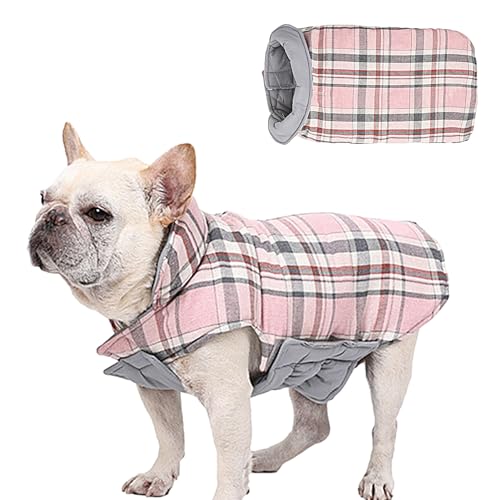 Hundemantel für kaltes Wetter, wendbar, winddicht, wasserdicht, gemütlich, Fleece-Weste, britischer Stil, kariert mit Loch für Geschirr, Schneekleidung für kleine, mittelgroße und große Hunde Fassme von FASSME