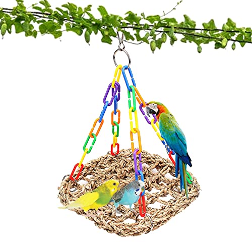 Papageienschaukel – Papageien-Hängematte, bissfest, Vogel-Kauspielzeug mit fester Schnalle, Kletternetz mit farbiger Kette für Sittiche von FASSME