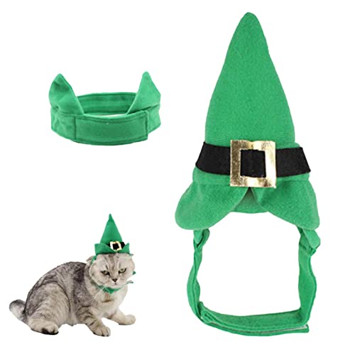 St. Patrick's Day Katze Hund mit Kragen,Lustiger Haustier-Kopfschmuck, scharfer grüner mit Spitzen, Haustier-Kostümzubehör | Kinder Cosplay Elf Partyzubehör, Haustier Weihnachtskostüme Outfit Fassme von FASSME