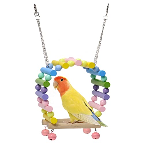 Vogelschaukel, Papageienspielzeug, bunter Leiterring, kleines und mittleres Papageienspielzeug, Holzschaukel mit Perlen, rundes Vogelschaukelspielzeug für Vogelsperling von FASSME