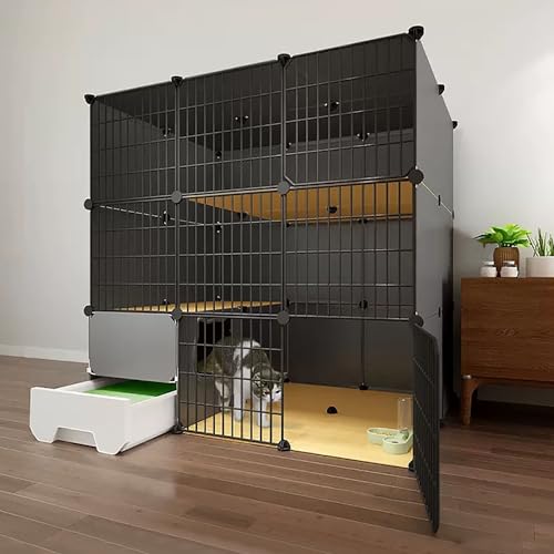 FATACO DIY-Katzen-Laufstall, Katzenkafig mit Klo DIY-Design, Schwarzer Kätzchen-Laufstall, mit Geschlossener Katzentoilette, Mehrere Größen Erhältlich (Color : Package 1, Size : 111x95x111cm) von FATACO