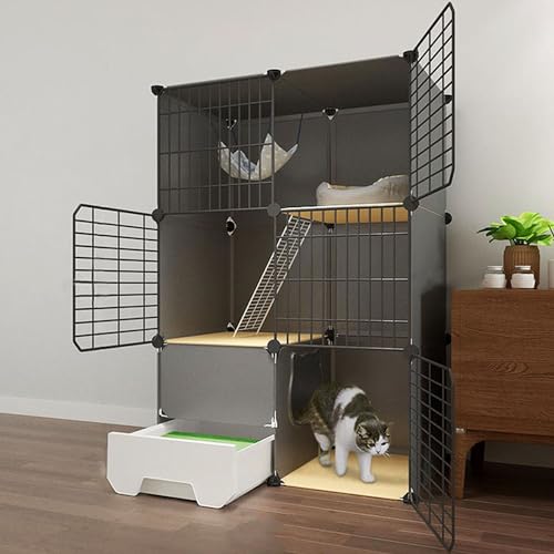 FATACO DIY-Katzen-Laufstall, Katzenkafig mit Klo DIY-Design, Schwarzer Kätzchen-Laufstall, mit Geschlossener Katzentoilette, Mehrere Größen Erhältlich (Color : Package 3, Size : 75x49x111cm) von FATACO