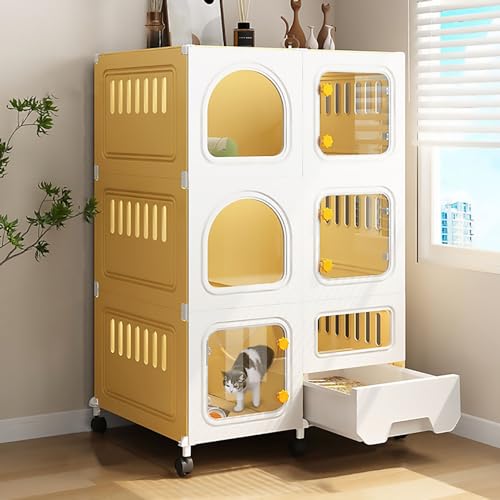 FATACO Katzengehege, KatzenkäFig, Katzenvilla mit Rädern, Katzengehege mit Geschlossener Katzentoilette, Einfach zu Montieren und zu Reinigen (Color : Package 1, Size : 71x46x110cm) von FATACO