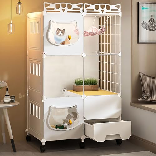 FATACO Katzengehege DIY-Katzenzaun, Katzenkfig Katzenkäfige für Hauskatzen mit Rädern, Leicht zu Bewegen, Verstärkte Plattform, Belastbar 20 Kg (Color : Package 1, Size : 72x47x112cm) von FATACO