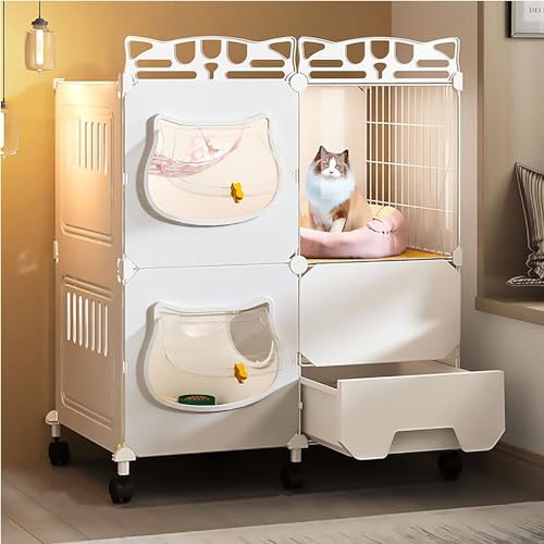 FATACO Katzengehege DIY-Katzenzaun, Katzenkfig Katzenkäfige für Hauskatzen mit Rädern, Leicht zu Bewegen, Verstärkte Plattform, Belastbar 20 Kg (Color : Package 1, Size : 72x47x77cm) von FATACO