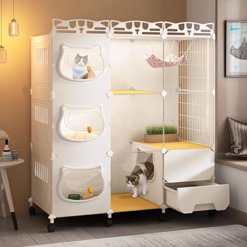 FATACO Katzengehege DIY-Katzenzaun, Katzenkfig Katzenkäfige für Hauskatzen mit Rädern, Leicht zu Bewegen, Verstärkte Plattform, Belastbar 20 Kg (Color : Package 2, Size : 107x47x112cm) von FATACO