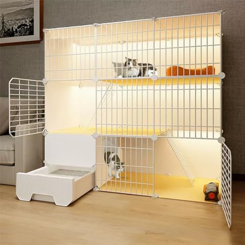 FATACO Katzenkäfig für den Innenbereich mit Katzentoilette, Katzengehege Mehrere Zubehörteile Verfügbar, Doppellagige Plattform, Starke Tragfähigkeit (Color : Package 1, Size : 111x49x109cm) von FATACO