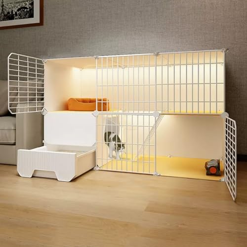 FATACO Katzenkäfig für den Innenbereich mit Katzentoilette, Katzengehege Mehrere Zubehörteile Verfügbar, Doppellagige Plattform, Starke Tragfähigkeit (Color : Package 1, Size : 2-111x39x73cm) von FATACO