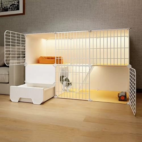FATACO Katzenkäfig für den Innenbereich mit Katzentoilette, Katzengehege Mehrere Zubehörteile Verfügbar, Doppellagige Plattform, Starke Tragfähigkeit (Color : Package 1, Size : 2-111x49x73cm) von FATACO