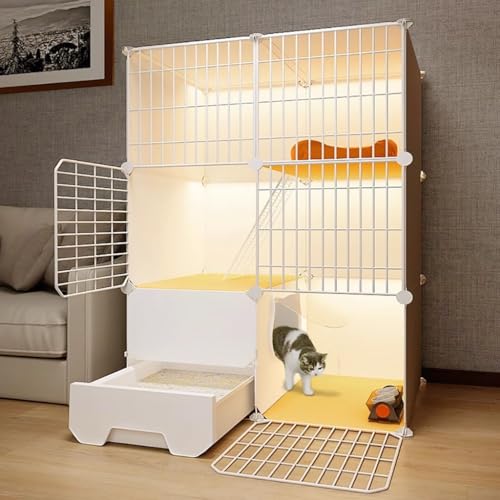 FATACO Katzenkäfig für den Innenbereich mit Katzentoilette, Katzengehege Mehrere Zubehörteile Verfügbar, Doppellagige Plattform, Starke Tragfähigkeit (Color : Package 1, Size : 75x39x109cm) von FATACO