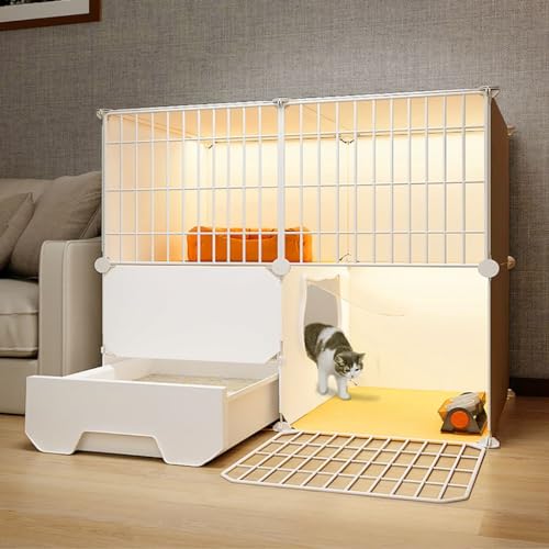 FATACO Katzenkäfig für den Innenbereich mit Katzentoilette, Katzengehege Mehrere Zubehörteile Verfügbar, Doppellagige Plattform, Starke Tragfähigkeit (Color : Package 1, Size : 75x39x73cm) von FATACO