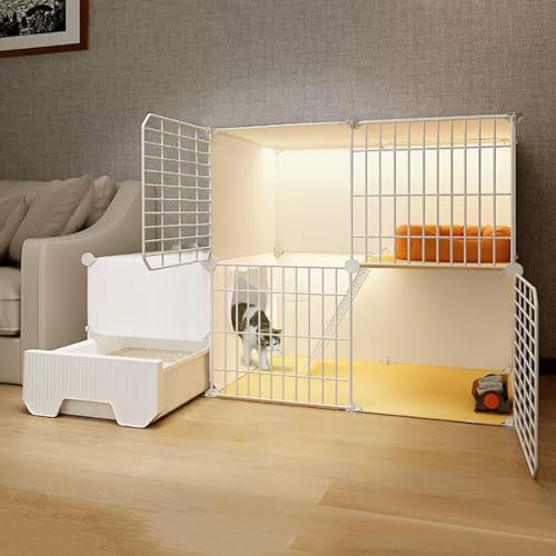FATACO Katzenkäfig für den Innenbereich mit Katzentoilette, Katzengehege Mehrere Zubehörteile Verfügbar, Doppellagige Plattform, Starke Tragfähigkeit (Color : Package 2, Size : 111x39x73cm) von FATACO