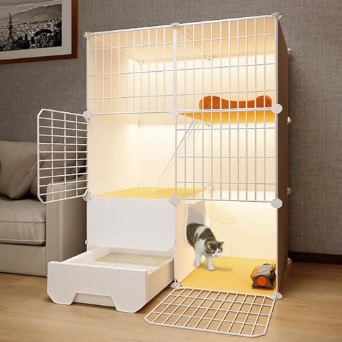FATACO Katzenkäfig für den Innenbereich mit Katzentoilette, Katzengehege Mehrere Zubehörteile Verfügbar, Doppellagige Plattform, Starke Tragfähigkeit (Color : Package 2, Size : 75x49x109cm) von FATACO