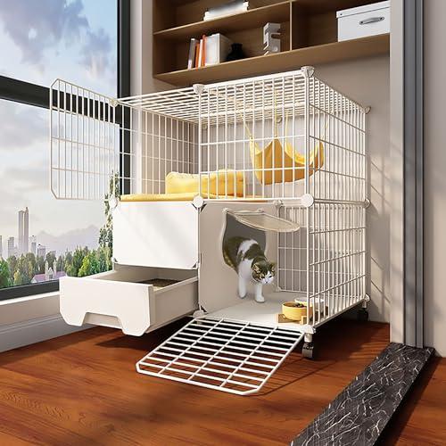 FATACO Katzenkäfig mit Türen, Katzenhäuser für Hauskatzen, Sichere und Stabile Katzenhütten, der Boden Hat Riemenscheiben für Einfache Bewegung (Color : Basic, Size : 75 * 39 * 77cm) von FATACO