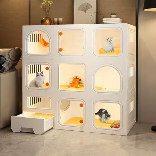 FATACO Katzenkafig Indoor, Katzengehege DIY-Katzenlaufstall, mit Katzentoilette und Türschloss, Zusätzlicher Übungsort für Ihre Haustiere (Color : Package 1, Size : 106x46.5x106cm) von FATACO