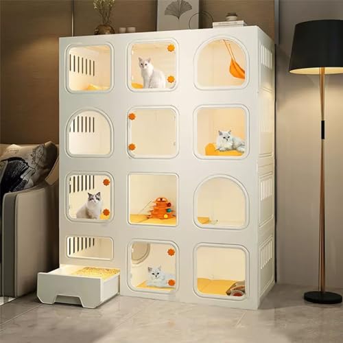 FATACO Katzenkafig Indoor, Katzengehege DIY-Katzenlaufstall, mit Katzentoilette und Türschloss, Zusätzlicher Übungsort für Ihre Haustiere (Color : Package 2, Size : 106x46.5x141cm) von FATACO