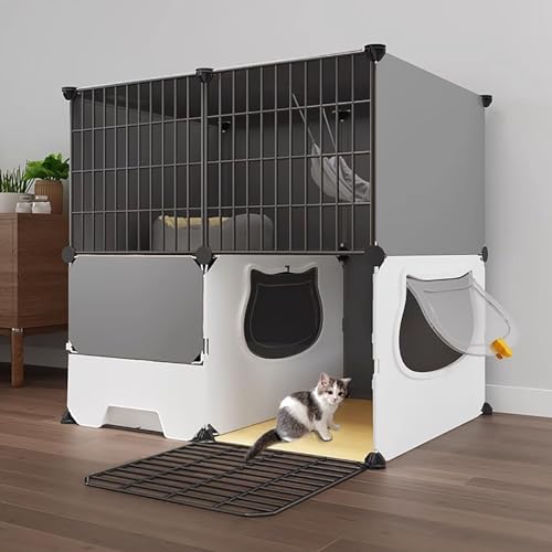 FATACO Katzenkafig Indoor 2 Etagen, Katzengehege DIY Kleintierkäfig mit Katzentoilette, Doppelschichtige, Verstärkte Plattform, Tragkraft: 20 Kg (Color : Basic Model, Size : 75x49x73cm) von FATACO