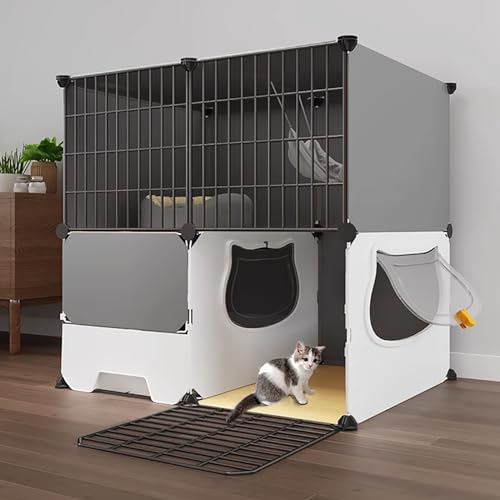 FATACO Katzenkafig Indoor 2 Etagen, Katzengehege DIY Kleintierkäfig mit Katzentoilette, Doppelschichtige, Verstärkte Plattform, Tragkraft: 20 Kg (Color : Basic Model, Size : B-75x39x73cm) von FATACO
