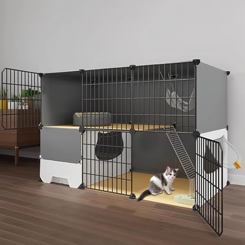 FATACO Katzenkafig Indoor 2 Etagen, Katzengehege DIY Kleintierkäfig mit Katzentoilette, Doppelschichtige, Verstärkte Plattform, Tragkraft: 20 Kg (Color : Hardcover, Size : C-111x39x73cm) von FATACO