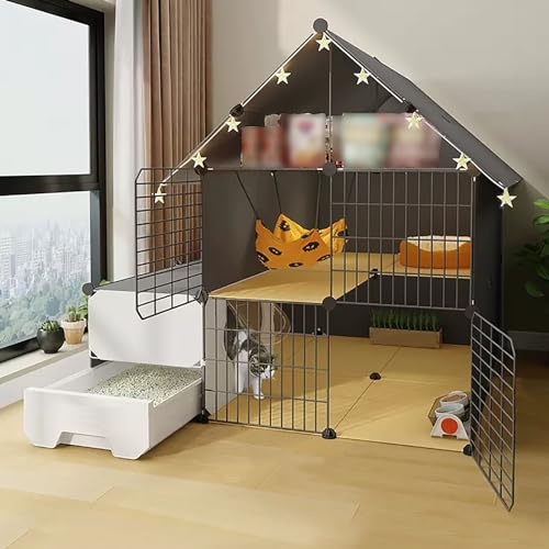 FATACO Katzenkafig mit Klo, Katzenkäfige mit Lagerregal, Geschlossene Katzentoilette, Idealer Übungsort, Komplettes Zubehör (Color : Basic, Size : 109 * 75 * 109cm) von FATACO