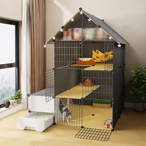 FATACO Katzenkafig mit Klo, Katzenkäfige mit Lagerregal, Geschlossene Katzentoilette, Idealer Übungsort, Komplettes Zubehör (Color : Basic, Size : 109 * 75 * 145cm) von FATACO