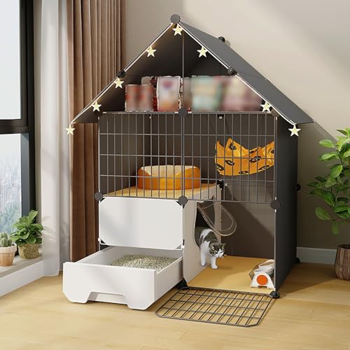 FATACO Katzenkafig mit Klo, Katzenkäfige mit Lagerregal, Geschlossene Katzentoilette, Idealer Übungsort, Komplettes Zubehör (Color : Basic, Size : 75 * 39 * 109cm) von FATACO