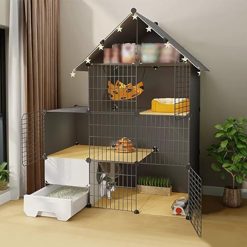 FATACO Katzenkafig mit Klo, Katzenkäfige mit Lagerregal, Geschlossene Katzentoilette, Idealer Übungsort, Komplettes Zubehör (Color : Luxury, Size : 109 * 39 * 145cm) von FATACO
