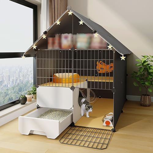 FATACO Katzenkafig mit Klo, Katzenkäfige mit Lagerregal, Geschlossene Katzentoilette, Idealer Übungsort, Komplettes Zubehör (Color : Luxury, Size : 75 * 75 * 109cm) von FATACO