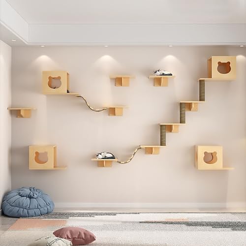 FATACO Kletterwand Katzen Groß, Katzenkletterregale Zur Wandmontage, Katzenwandstufenregale, Katzenwandregale mit Katzenkratzbaum, für Activity Indoor Kitty (Size : Style 1) von FATACO