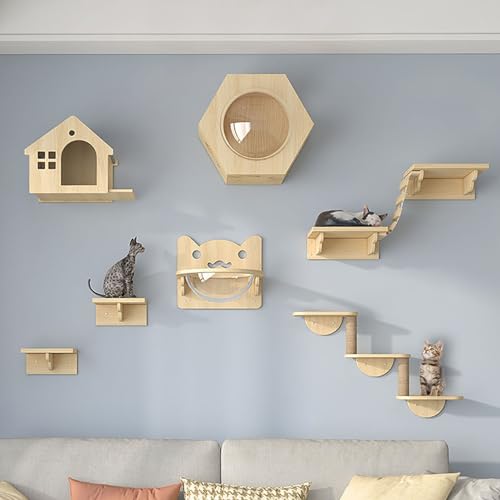 FATACO Kratzbaum Wand-Set, Bestehend aus Katzenkratzer, Katzentreppe für die Wand, Katzenwandsitzstange, Sprungplattform, Stabile Konstruktion, Frei Kombinierbar Durch Heimwerker (Size : B1-13PCS) von FATACO