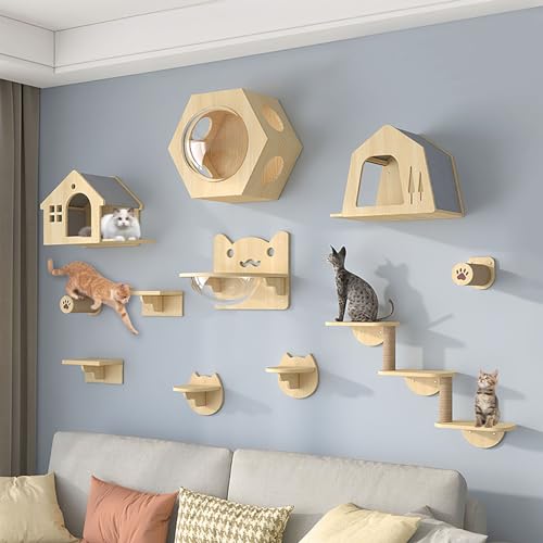 FATACO Kratzbaum Wand-Set, Bestehend aus Katzenkratzer, Katzentreppe für die Wand, Katzenwandsitzstange, Sprungplattform, Stabile Konstruktion, Frei Kombinierbar Durch Heimwerker (Size : B2-15PCS) von FATACO
