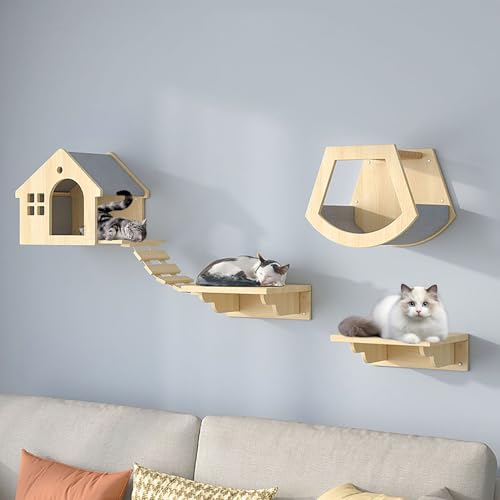 Katzen Kletterwand Set, Katzen-Wandstange, Inklusive Katzenhaus, Katzenkratzbaum, Katzenleiter, Katzenbrücke, Sprungplattform, Verdickte Platte ist Langlebig (Size : B1-5PCS) von FATACO