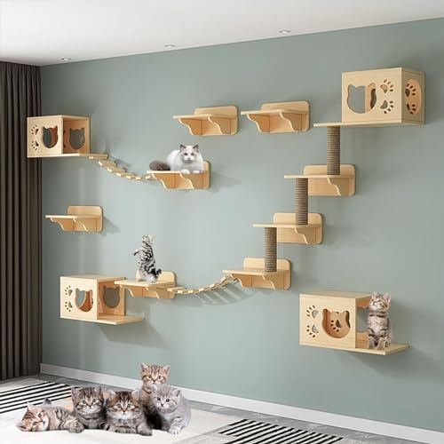 Katzen Kletterwand Set, Katzenmöbel für den Innenbereich, mit Katzenhaus, Katzenkratzer, Katzentreppe für die Wand, Katzenbrückenleiter, Platzsparend (Size : B7-17PCS) von FATACO