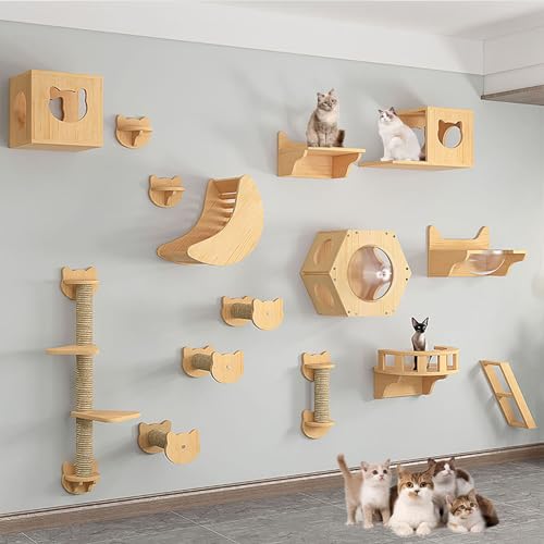 Katzen Wand Klettern Set, Katzenregale und Sitzstangen für die Wand, Inklusive Katzenkratzbaum, Katzenhaus, Stufen, Leitern, Sprungplattform, 14 Arten von Paketen (Size : B13-15PCS) von FATACO