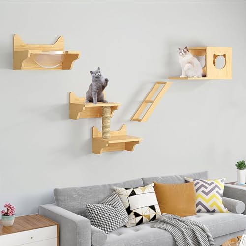 Katzen Wand Klettern Set, Katzenregale und Sitzstangen für die Wand, Inklusive Katzenkratzbaum, Katzenhaus, Stufen, Leitern, Sprungplattform, 14 Arten von Paketen (Size : B2-6PCS) von FATACO