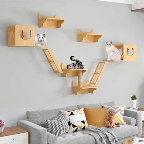 Katzen Wand Klettern Set, Katzenregale und Sitzstangen für die Wand, Inklusive Katzenkratzbaum, Katzenhaus, Stufen, Leitern, Sprungplattform, 14 Arten von Paketen (Size : B6-9PCS) von FATACO