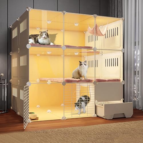 Katzenkafig Indoor Extra Großer 3-stöckiger Katzenkäfig, DIY-Katzenlaufstall für Kleintiere im Innenbereich, mit Geschlossener Katzentoilette, Großer Katzen-Auslaufbereich (Color : Package 1, Size : von FATACO