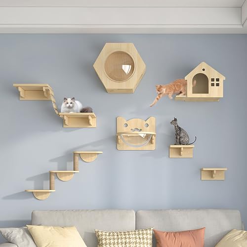 Katzentreppe Wand Set, Katzenregale und Sitzstangen für Die Wand, Inklusive Katzenhaus, Katzenleiter, Katzenkratzbaum, Sprungplattform, Können Durch Heimwerker Frei Kombiniert Werden (Size : B4-13PC Katzentreppe Wand Set, Katzenregale und Sitzstangen für Die Wand, Inklusive Katzenhaus, Katzenleiter, Katzenkratzbaum, Sprungplattform, Können Durch Heimwerker Frei Kombiniert Werden (Size : B4-13PC von FATACO