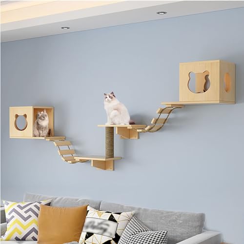 Katzentreppen für die Wand Set, Kletterwand Katzen, Inklusive Katzenhaus, Katzenkratzbaum, Katzenbrückenleiter, zum Schlafen, Spielen und Faulenzen von Katzen Im Innenbereich (Size : B2-7PCS) von FATACO