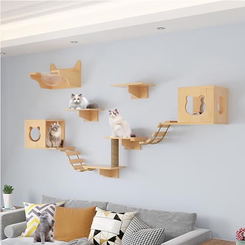 Katzentreppen für die Wand Set, Kletterwand Katzen, Inklusive Katzenhaus, Katzenkratzbaum, Katzenbrückenleiter, zum Schlafen, Spielen und Faulenzen von Katzen Im Innenbereich (Size : B9-10PCS) von FATACO