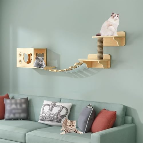 Kletterwand Katze Set, Kratzbaum Wand, Inklusive Verbindungsbrücke, Haus und Kratzbäumen, Langlebig und Bequem (Size : B1-5PCS) von FATACO